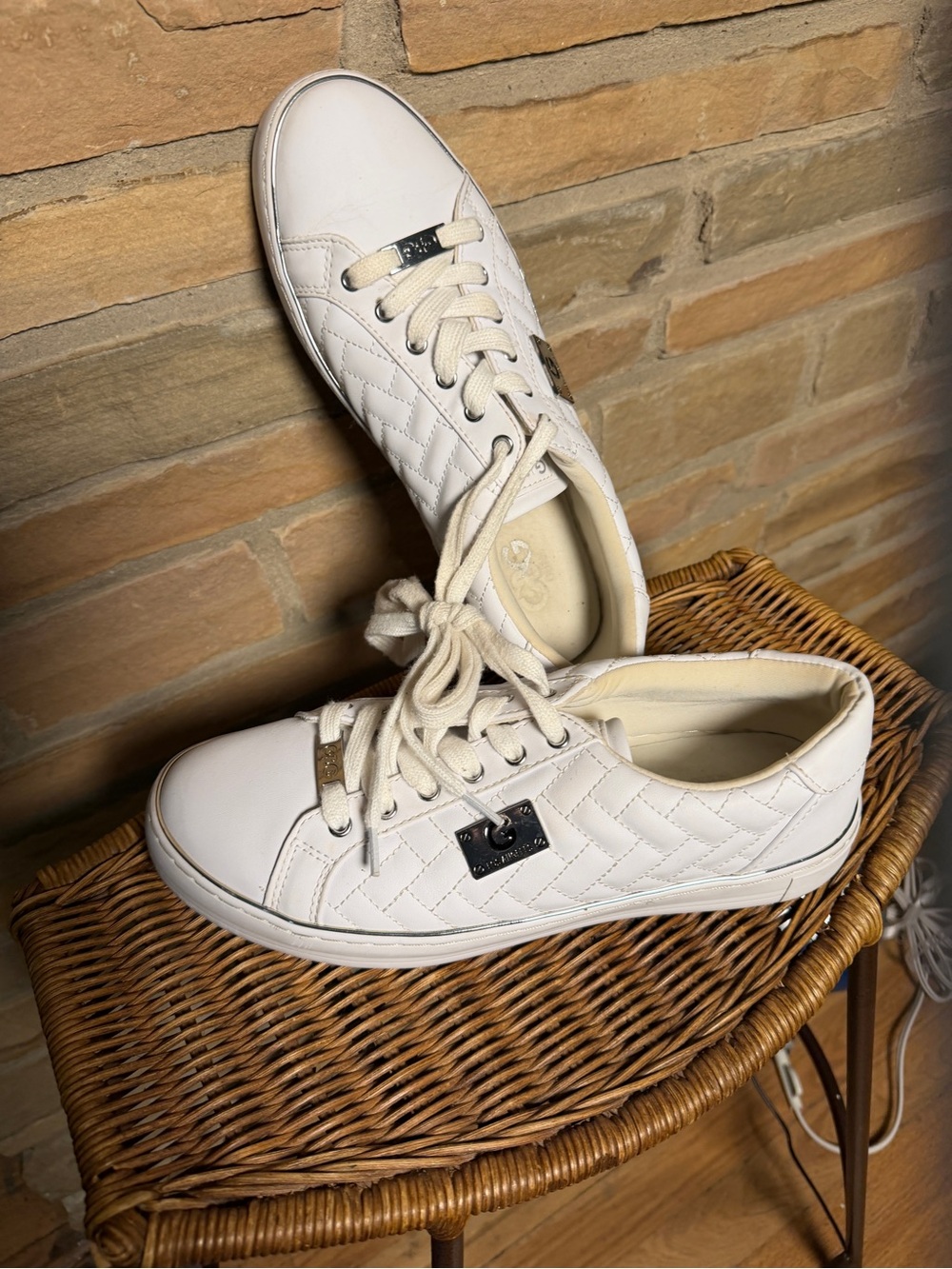 G by Guess White Quilted Lace-Up Women's Sneakers. Size 10